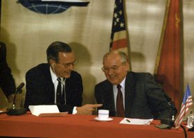 U.S. President George H. W. Bush and USSR leader Mikhail Gorbachev